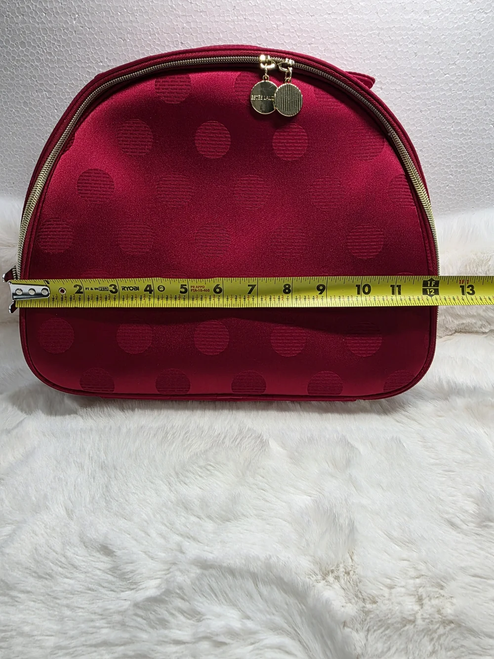 Estee Lauder Red Polka Dot Cosmetic Pouch with Gold Zippers